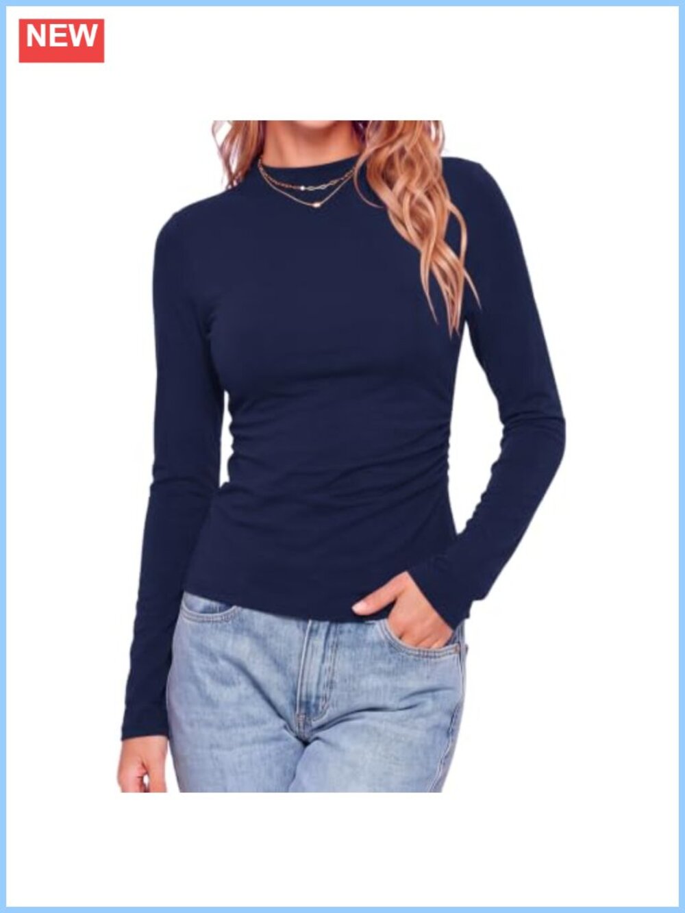 Mock Neck Long Sleeve Ruched Slim Fit Top for Business Casual Fall